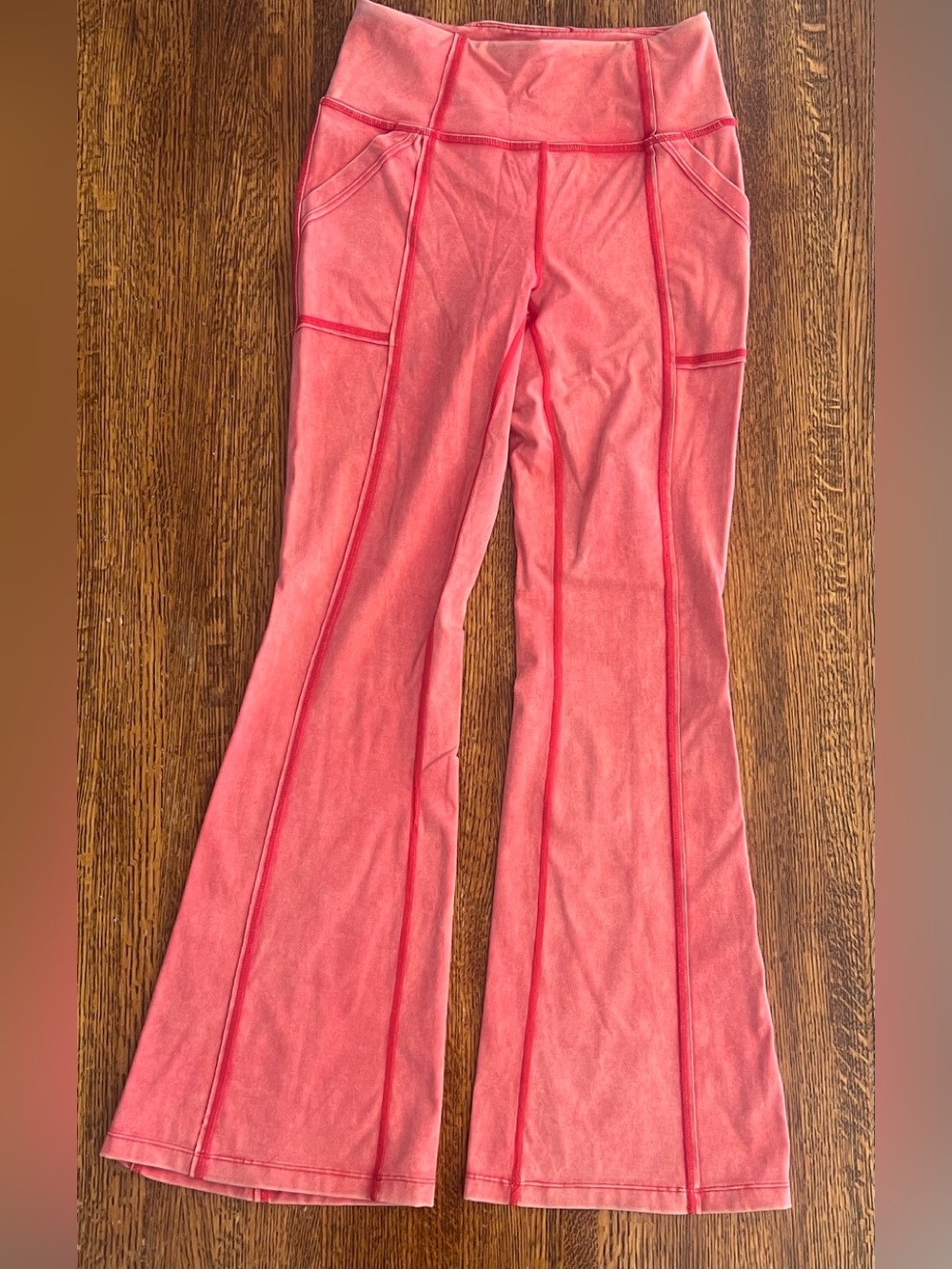 Free People Movement Coral Pink Flared Yoga Tag Team Pants + Side Pockets SZ S
